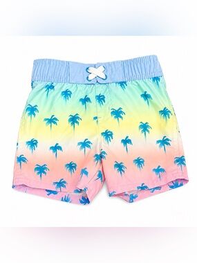 Cat & Jack Boys 3T Palm Tree Ombre Swim Trunks | Blue Pink Tropical Swim Shorts